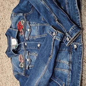 LuLaRoe denim jacket Harvey medium roses!